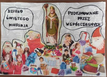 Rysunek - dzieci i św. Mikołaj.